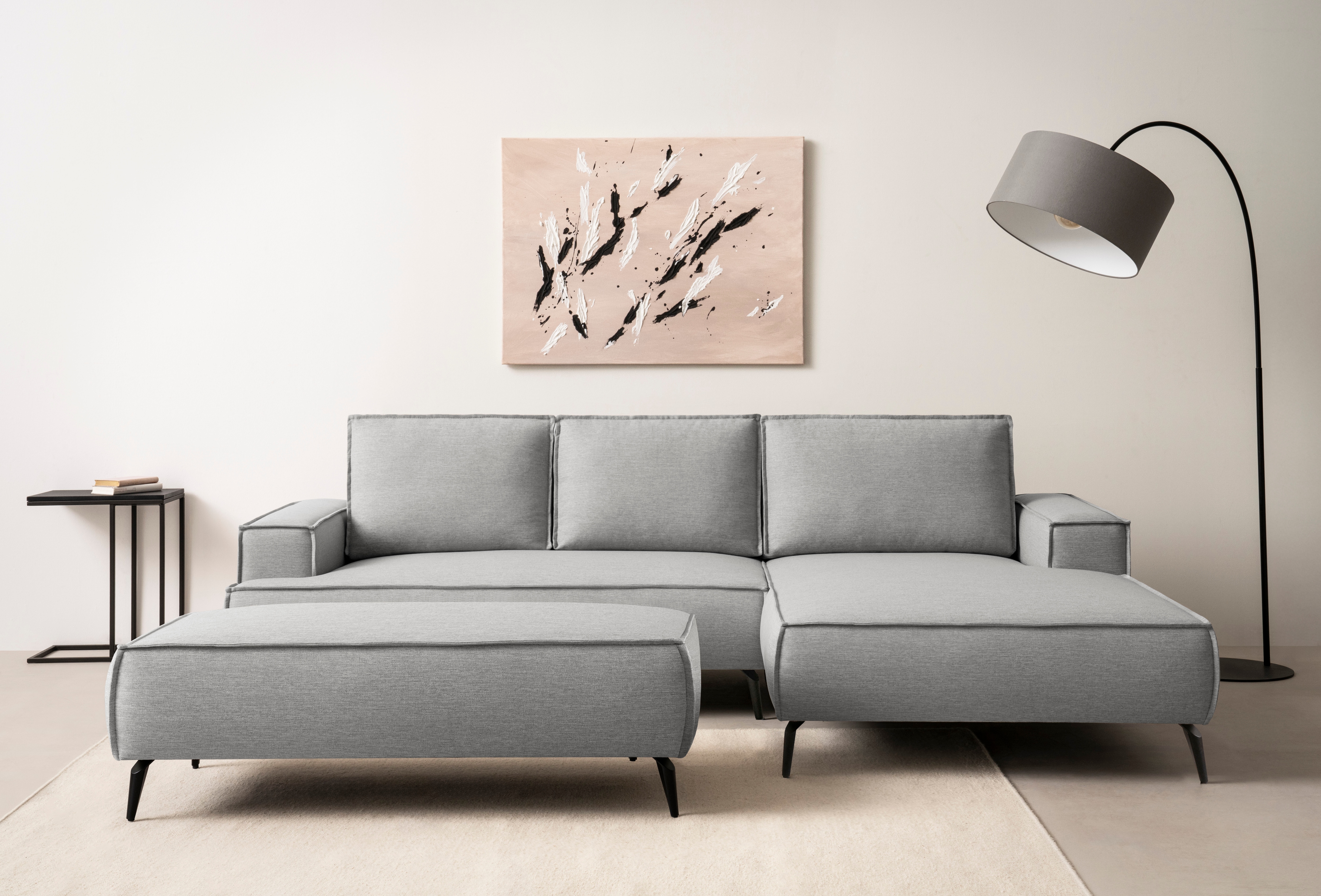 Sitzgruppe HOME AFFAIRE "TVINNU, Polsterecke L-Form, Schlaffunktion, mit Hocker", silbergrau,, B:275cm H:83cm T:173cm, Sitzmöbel-Sets, Set, stellbar zum Schlafsofa (Krokodilverbinder)