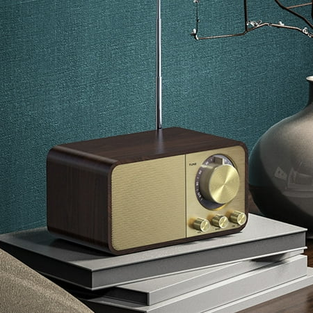 Retro Bluetooth Speaker Wooden Bluetooth Audio Subwoofer Stereo Plug-In Radio Brown Free Size