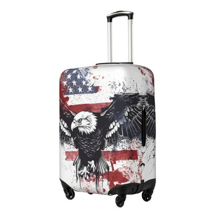 Logiee American Flag Eagle Art Print Travel Luggage Cover Suitcase Protector Washable Elastic Suitcase Baggage Cover Closure for Wheeled Suitcase Fit 18-32 Inch Luggage-Medium