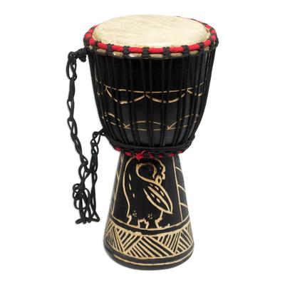 Wood mini-djembe drum, 'Revival'