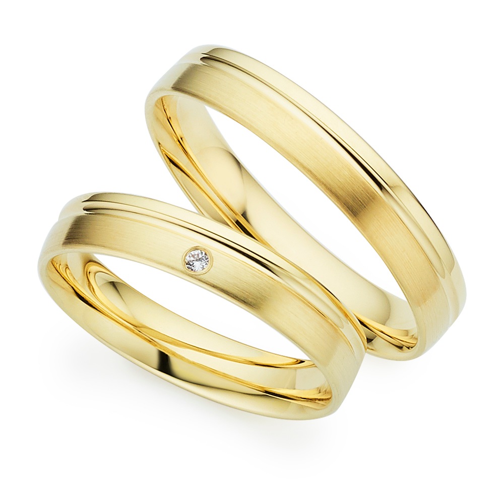 Trauring PHÖNIX "Schmuck, Partnerring, Ehering, Verlobungsring, Freundschaftsring" Gr. 56, gelbgoldfarben, Fingerringe, 56, 0,01 SI = kleine Einschlüsse mit Brillant, Silber 925 (Sterlingsilber), 4mm, Made in Germany - wahlweise mit oder ohne Brillant Image