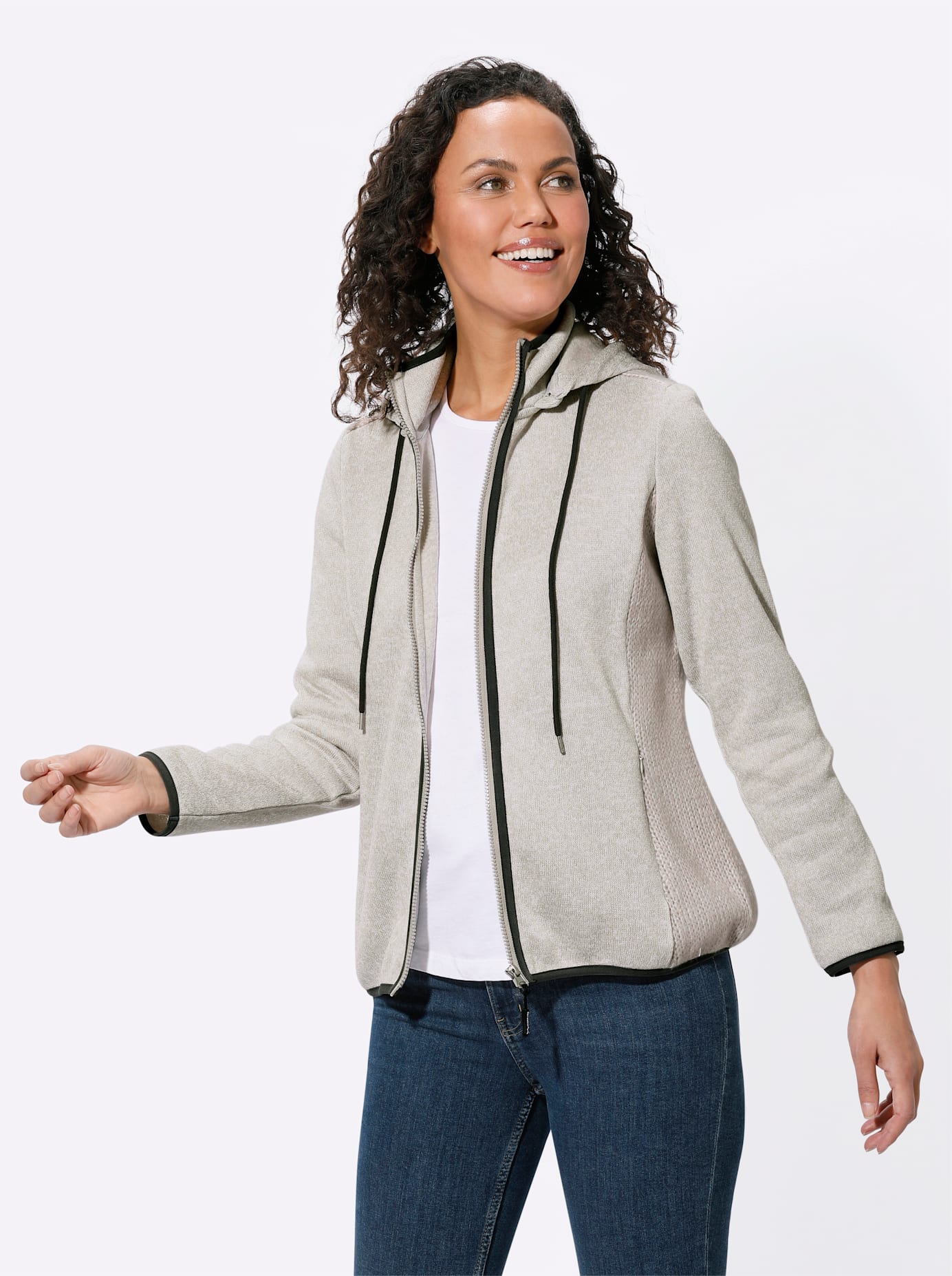 Fleecejacke CASUAL LOOKS, Damen, Gr. 38, grau (hellgrau, meliert), 100% Polyester, meliert, unifarben, Jacken Image