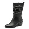 Stiefel TAMARIS, Damen, Gr. 37, schwarz, Glattleder, unifarben, modisch, Schuhe, Blockabsatz, Kurzstiefel mit Falten am slouchy Schaft