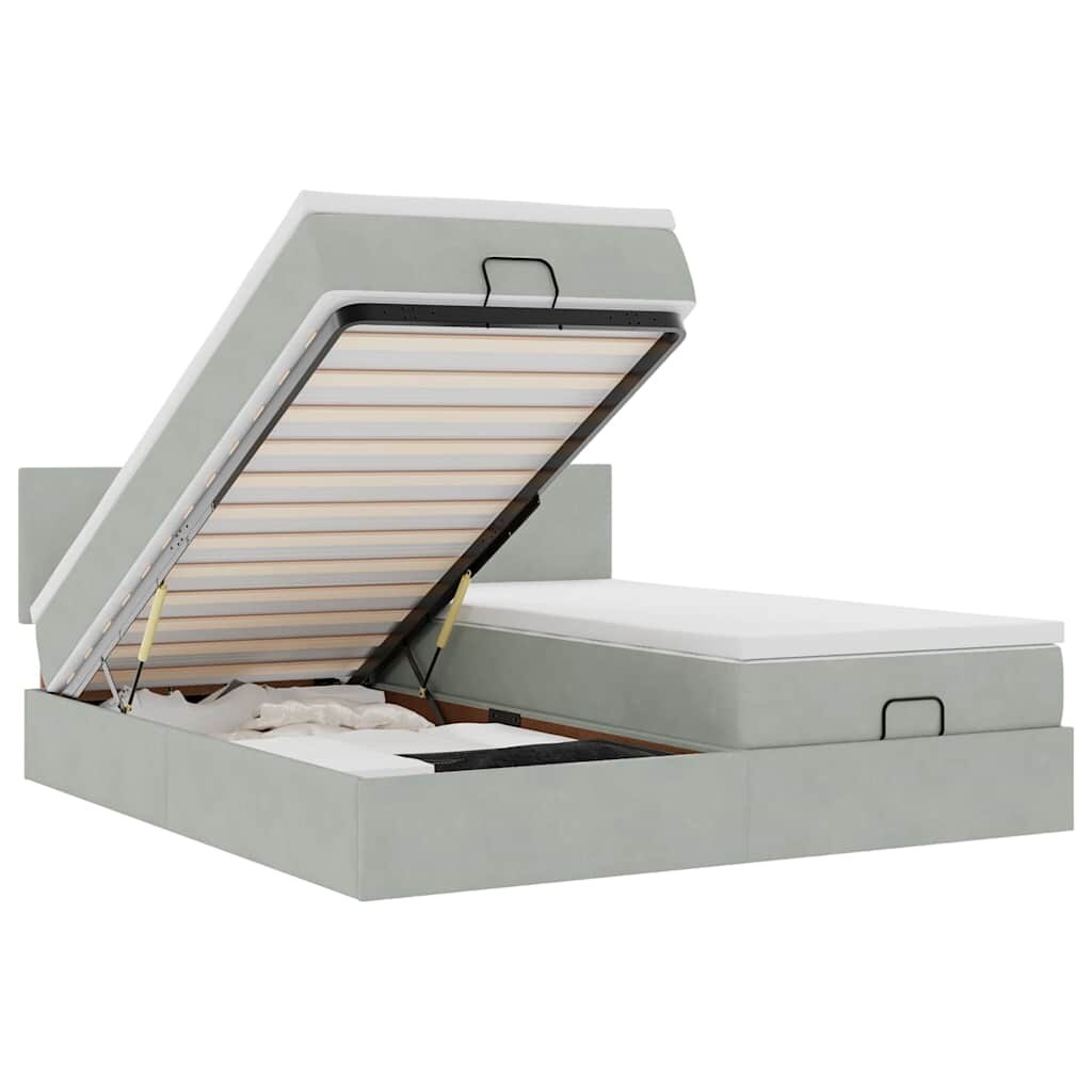 vidaXL Ottoman-Bett mit Matratzen Hellgrau 200x200 cm Samt Image