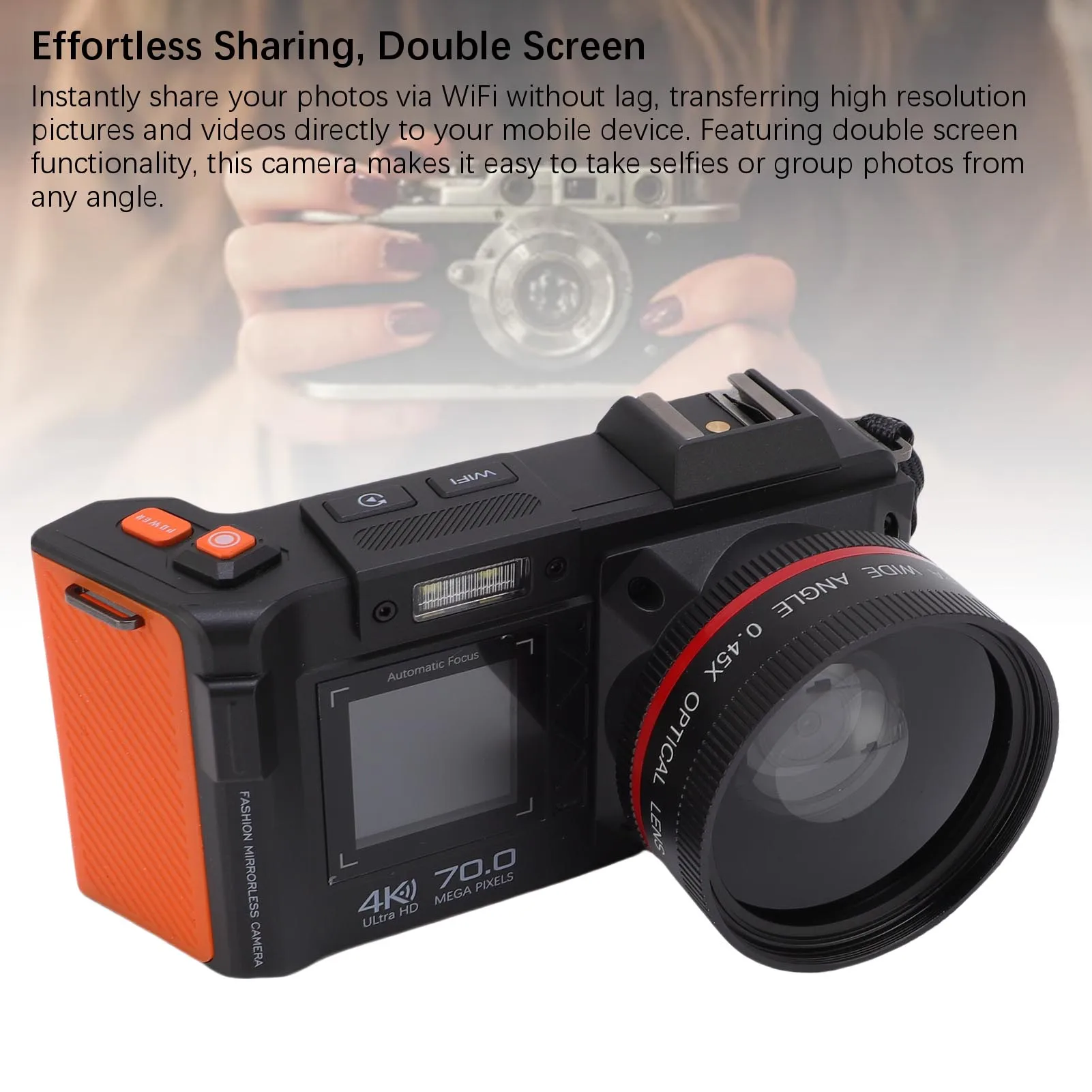 Appareil photo numérique 4K 70MP 50X Zoom mise au point automatique grand Angle F1.8 appareil photo reflex numérique avec Double écran Flash pour voyage appareil photo numérique 4K