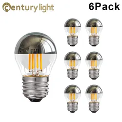 Ampoule demi-chrome 4W, 6 pièces, variable G45, lumière réfléchissante pour miroir argenté, Base E27, blanc chaud 2700K, lumières de miroir à pointe argentée