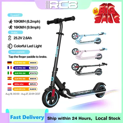 RCB Kinder-E-Scooter für Kinder von 6–12 Jahren, 150 W Motor – max. 16 km/h – Rainbow Light-Folk-Elektroroller für Kinder