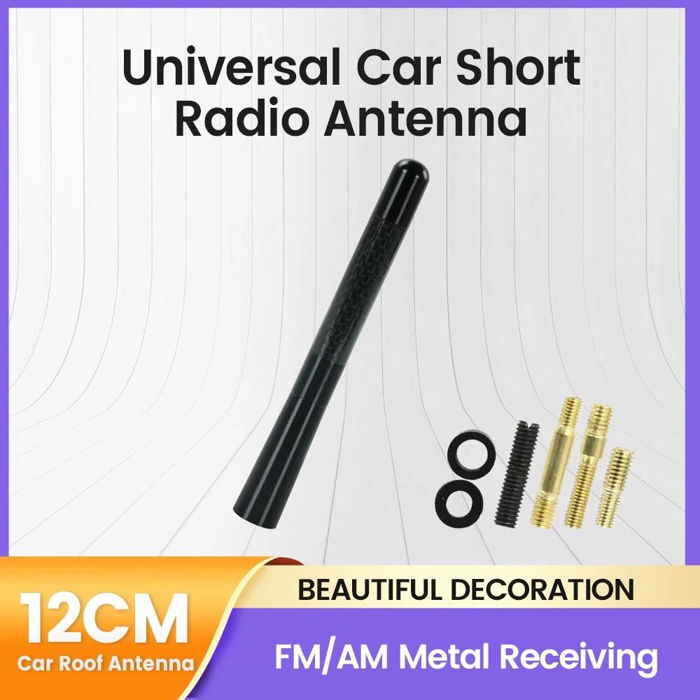 Auto Kurze Radio Antenne MINI Faser Schwarz Auto Dach Starke Antenne Radio Antenne FM/AM Metall Empfang Universal auto Zubehör Image
