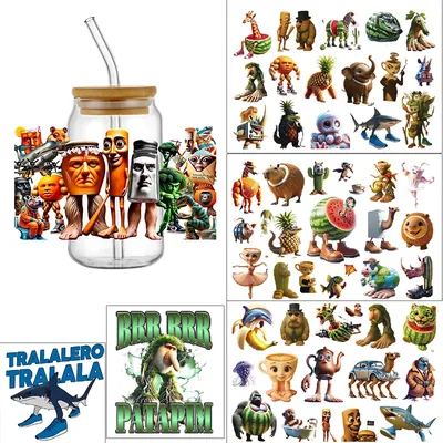 Italian Brainrot Waterproof DIY Decals 3D Transfers Crystal Stickers Cartoon Easy Peel Phone Case Stickers Tumbler Wraps Sticker