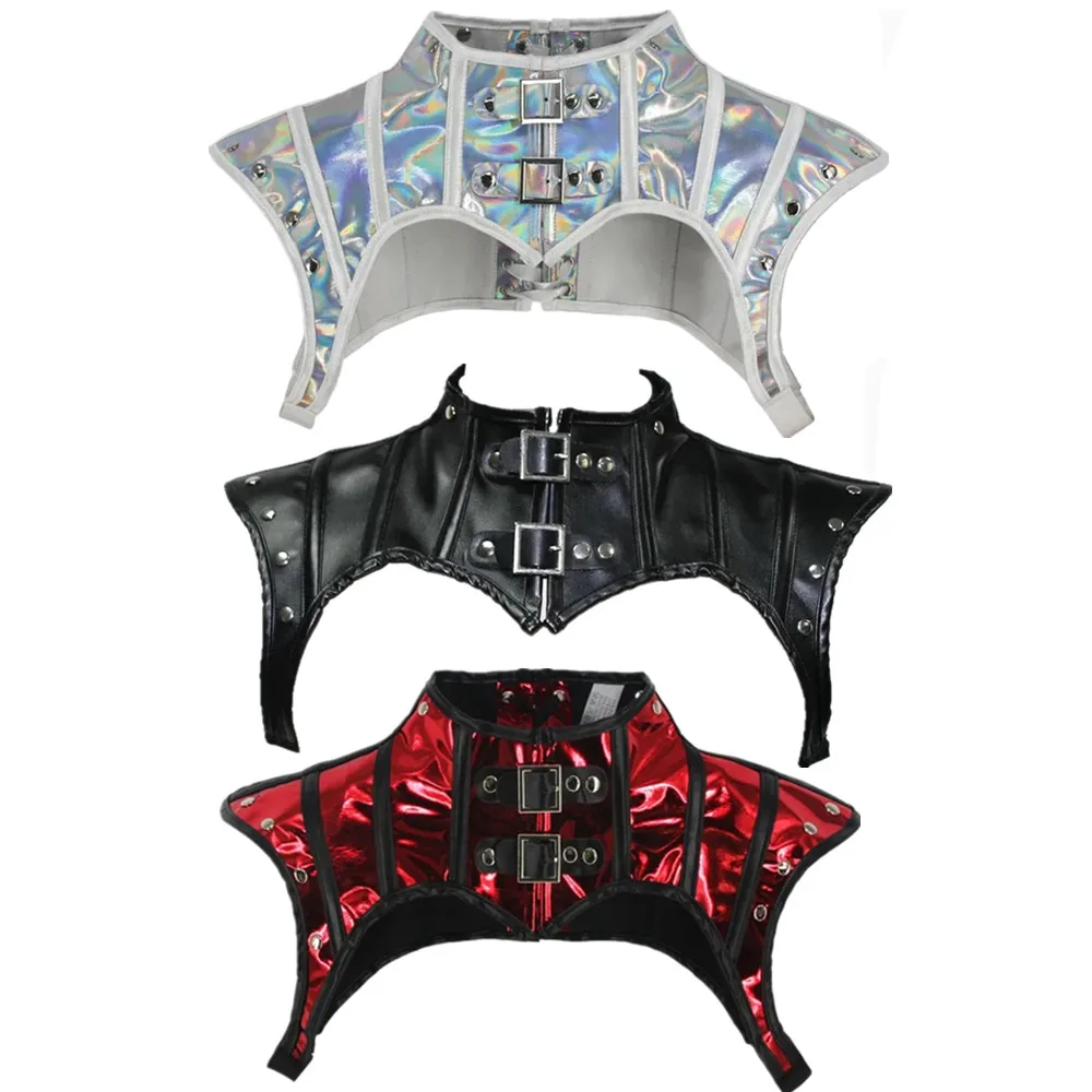 Retro Punk Ritter Leder Korsett Schal Gothic Match mit Nieten Schnalle Hals Rüstung mittelalterliche Piraten Top