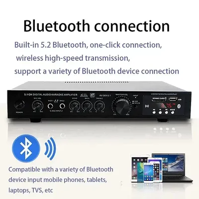 High Power Amplifier AV-369BT 6 Channel Bluetooth 5.1 Sound Speaker AMP Stereo Audio Amplifier Receiver Home Theater Amplifie