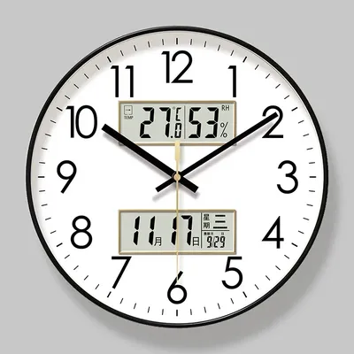 Modern Atomic Wall Clock Temperature Digital Calendar Analog Silent Wall Clock Round Non-Ticking Wall Clock for Office Bedroom