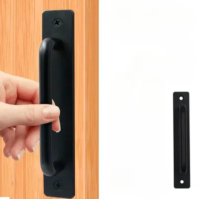 Barn Door Handles, Sliding Door Handle, Black Cabinet Handles, Door Pull Handle, Aluminum Alloy Door Pulls with Plate
