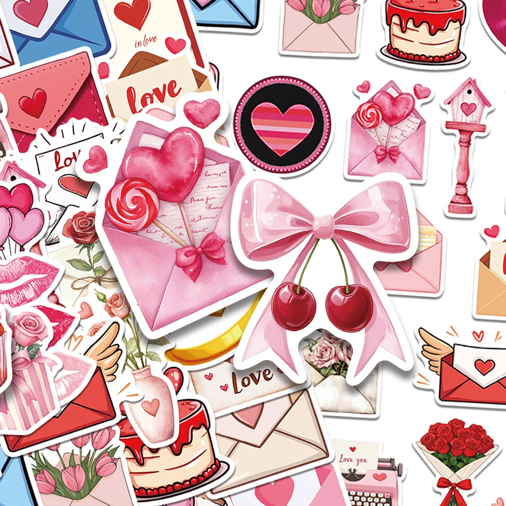 50 stücke Cartoon Liebe Brief Aufkleber Aufkleber Für Telefon Laptop Kühlschrank Gepäck DIY Ästhetische Wasserdichte Aufkleber Kreative Geschenke Image