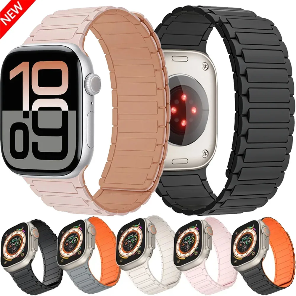 Magnetisches Schlaufenarmband für Apple Watch Ultra 2/1 Band 49 mm 10 9 8 7 46 mm 42 mm 45 mm 41 mm Silikonarmband iWatch 6 5 4 SE 40 mm 44 mm Image