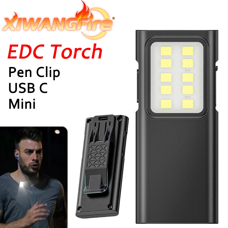 Wiederaufladbare EDC-Taschenlampe, superhelle Taschenlampe, tragbare Stift-Clip-Stirnlampe, Mini-Handtaschenlampen, Outdoor-Camping-Lampe Image