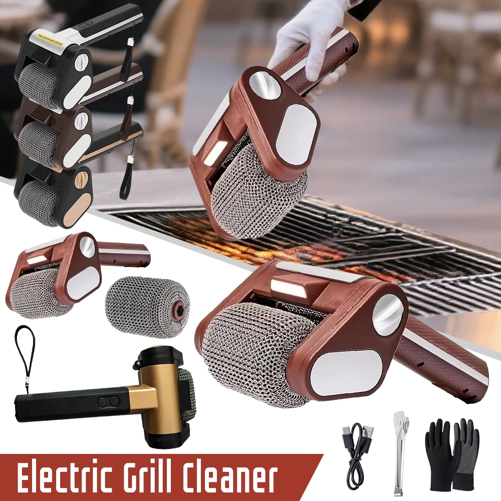 Elektrischer Grillreiniger mit LED-Leuchten, Grillreiniger, Bürste ohne Borsten, kabelloser, wiederaufladbarer Grillbürstenreiniger und Teile Image