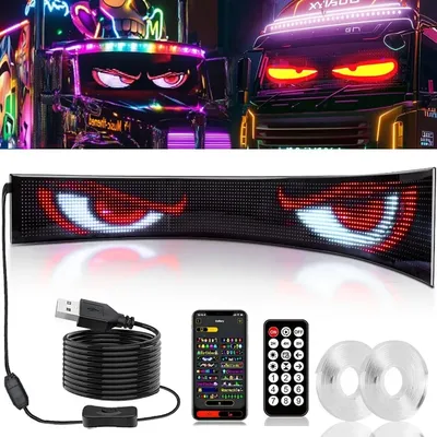 69.3inX7.5in USB LED Devil Eye Dynamic Windshield Display for Cars Truck Demon Eyes Front and Rear Windshield Dynamic Light