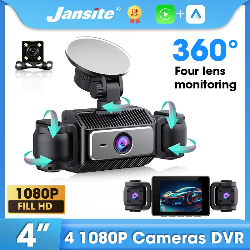 Jansite Auto DVR 4-Kanal-Dashcam für Auto-Videorecorder, Nachtsicht-Rückfahrkamera für Fahrzeug-Fernbedienung, Loop-Aufnahme Image