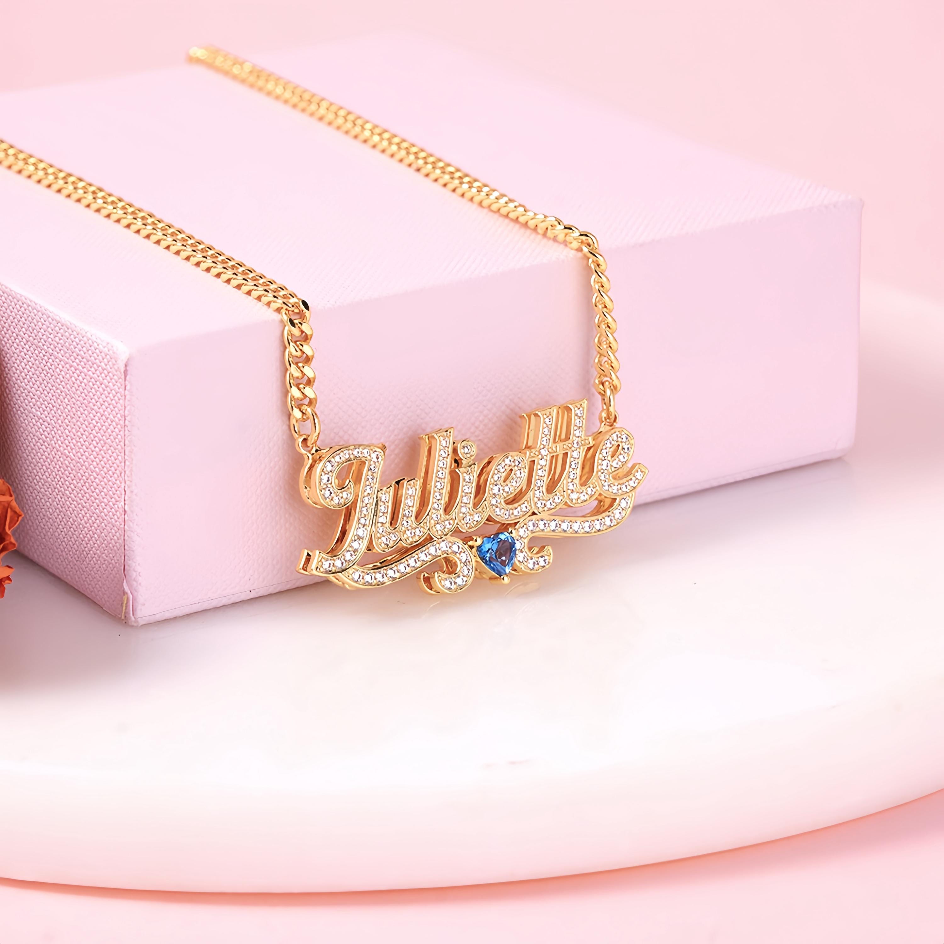 Collana con nome in diamanti, collana con doppio nome personalizzato, collana con nome 3D, collana con nome in oro, gioielli con nome per bambini e do