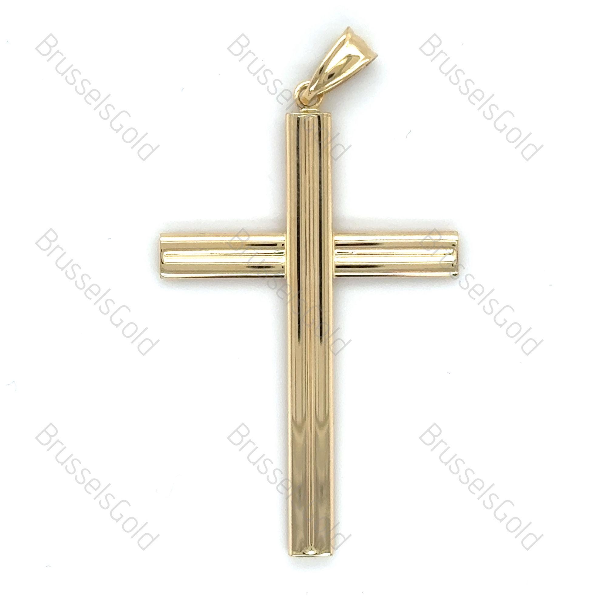 Ciondolo a croce in vero oro giallo 14K, 46 x 26 mm, ciondolo a croce in oro giallo 14K, ciondolo in vero oro, croce in vero oro, vero oro