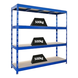 Proregal Profi Schwerlastregal Rhino | HxBxT 200x200x60cm | 4 Spanplatten-Ebenen 16mm | Fachlast 500kg | Blau Image