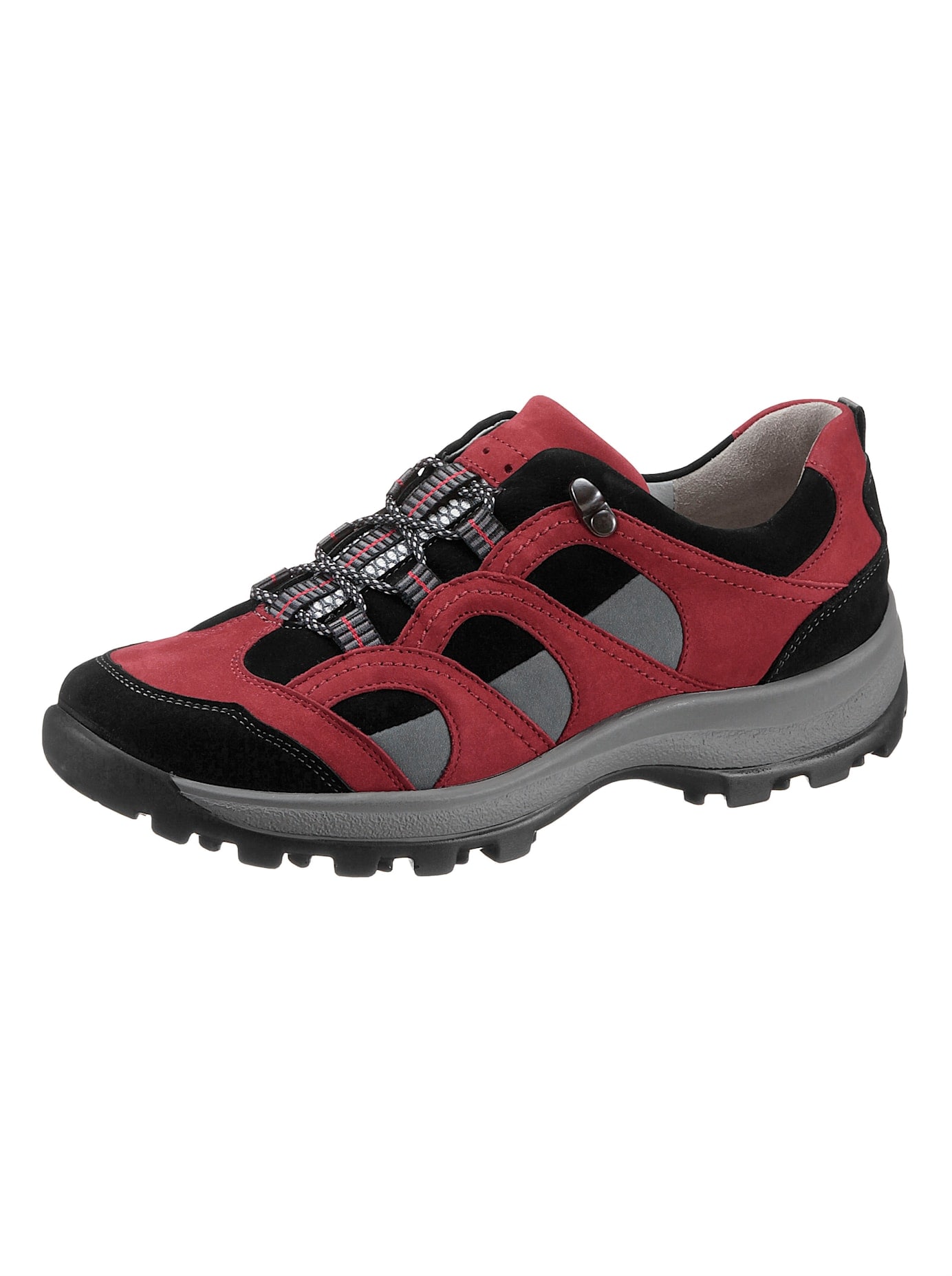 Schnürschuh WALDLÄUFER, Damen, Gr. 4,5, rot (rot, schwarz), Nubukleder, Textil, Schuhe