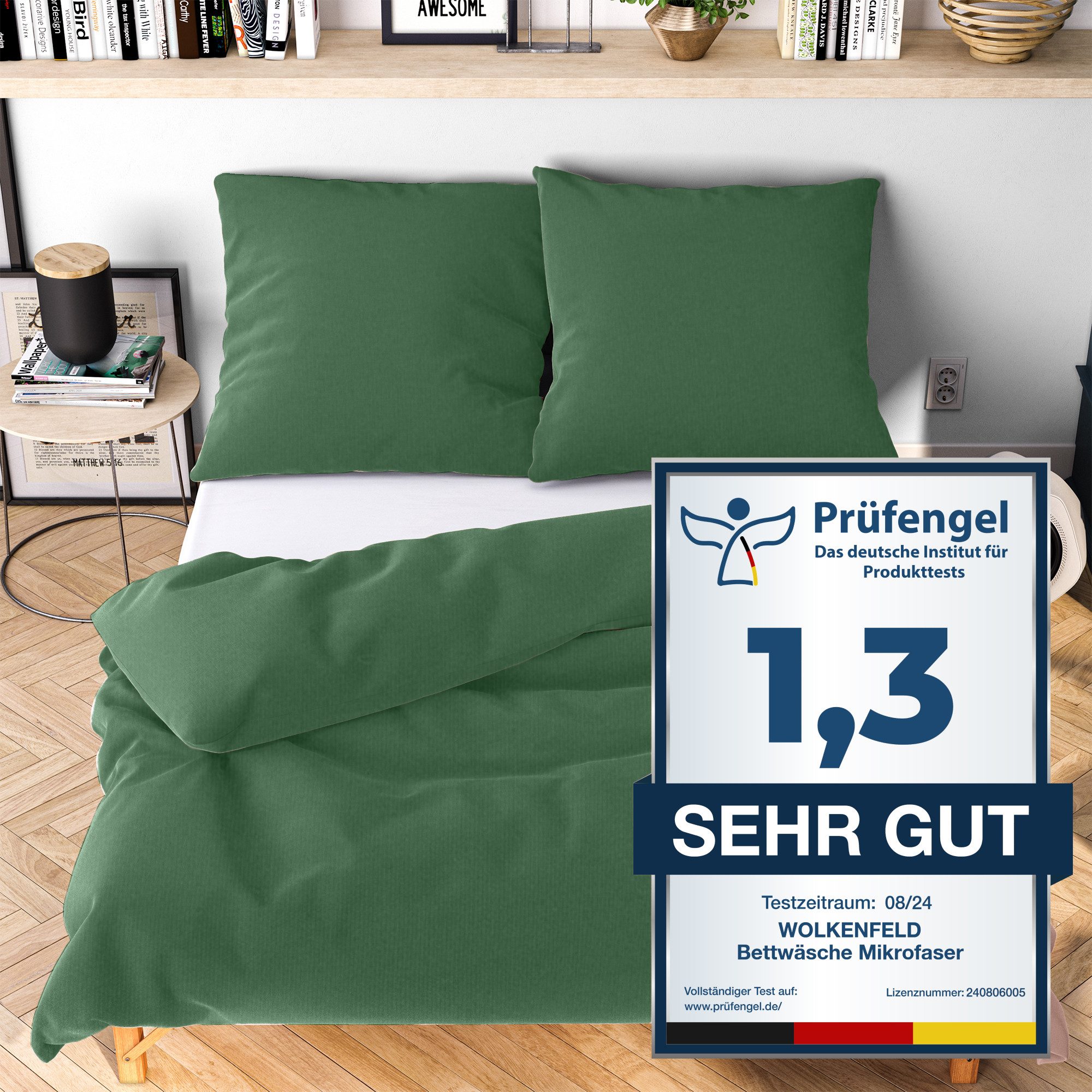 Bettwäsche WOLKENFELD "Allergiker Bettwäsche, unfassbar weich", grun, B/L: 200cm x 220cm, 1 Stk., 2 Stk., Microfaser, B/L: 80cm x 80cm & 80cm x 80cm, 3 Stk., Microfaser, Obermaterial: 100% Polyester, Bettwäsche, 135x200 cm, 155x220 & Übergrößen I... Image