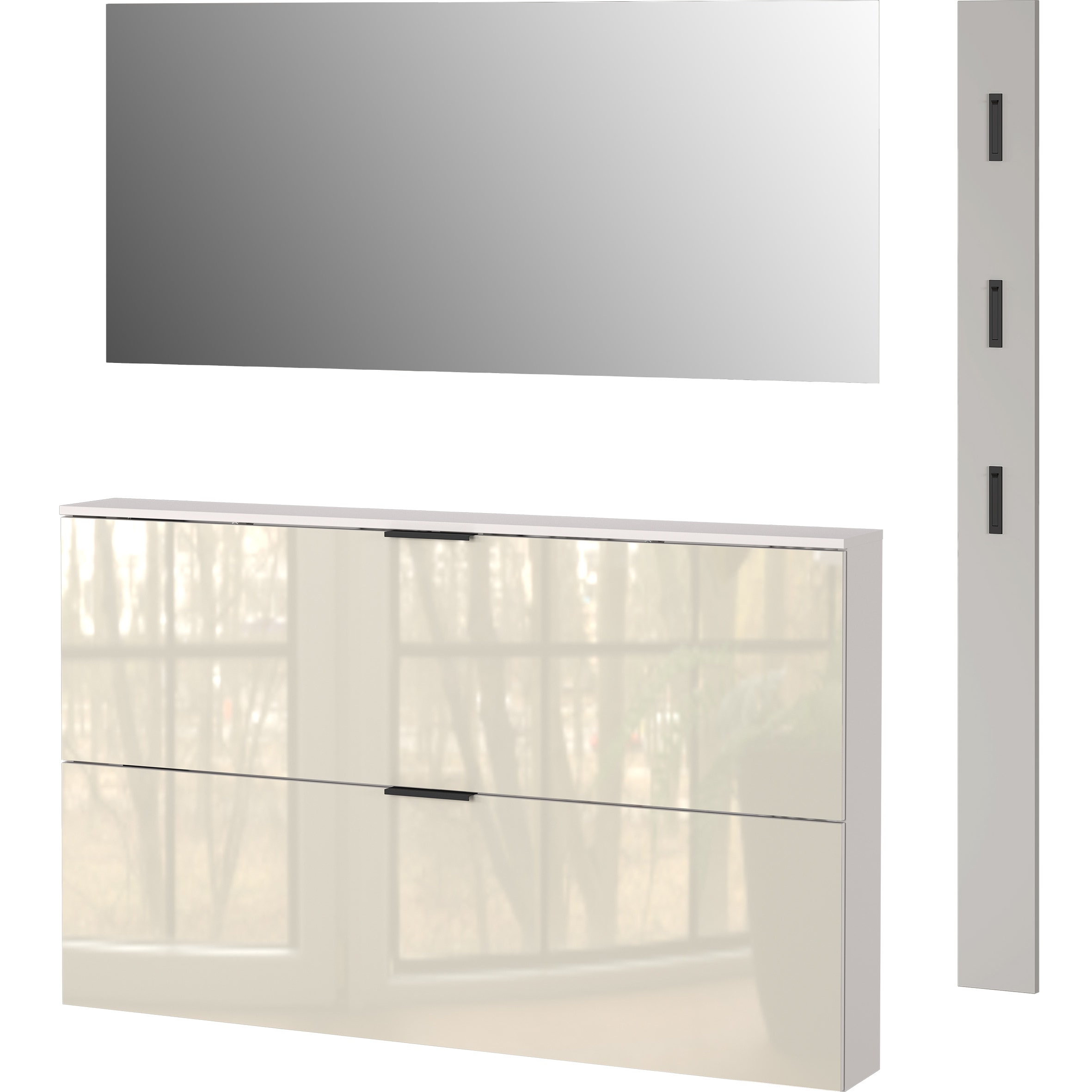 Garderoben-Set GERMANIA "Valega", kaschmir, B:170cm H:200cm T:19cm, Glas, Spanplatte, Kastenmöbel-Sets, inkl. Schuhschrank mit Glasfronten, Spiegel und Garderobenpaneel