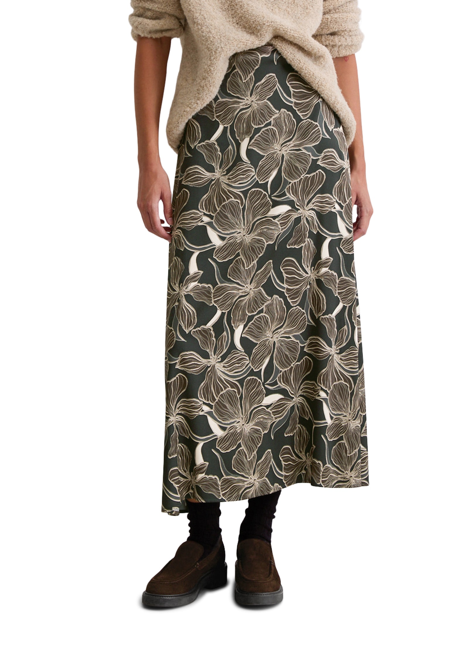 Webrock MARC O'POLO "aus Premium Viskose-Stretch", Damen, Gr. 36, schwarz braun, Obermaterial: 97% Viskose, 3% Elasthan, bedruckt, normal lang, Röcke