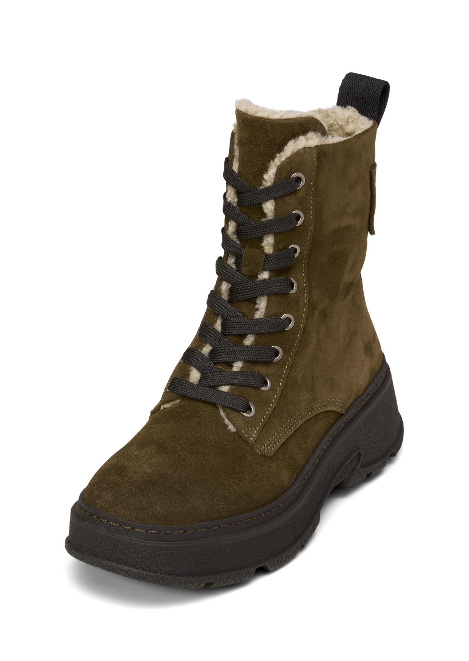 Stiefelette MARC O'POLO "mit Innenzipper", Damen, Gr. 40, schwarz mossy olive, Obermaterial: 100% Leder (Rind), unifarben, Schuhe Stiefelette