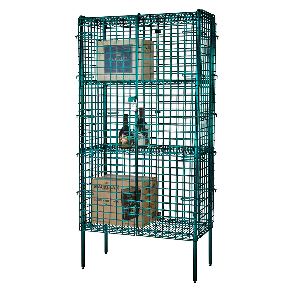 Focus FSSEC24484GN 48" Stationary Security Cage - 24"W, Green Epoxy Coated, 4 Shelves