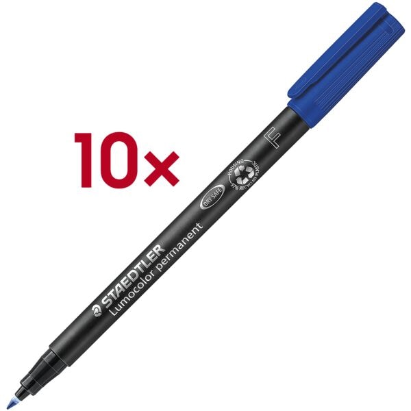 Staedtler Folienstifte »Lumocolor® 318 permanent F« 0,6 mm 10 Stück Schreibfarbe = Schaft- blau Image