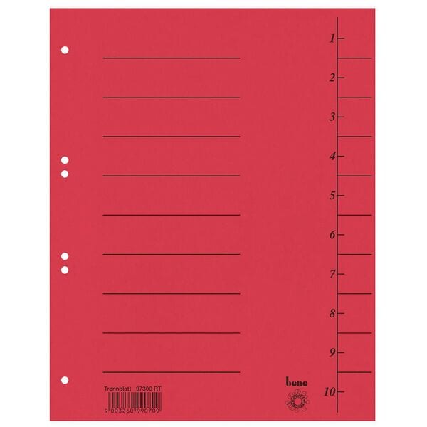 bene Trennblätter 1-10 DIN A4 Kraftkarton 100 Stück rot, 23.5x30 cm Image