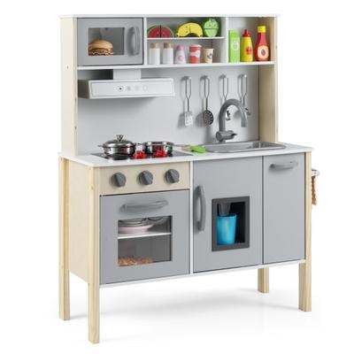 Costway Wooden Pretend Play Kitchen Set for Toddlers-Gray