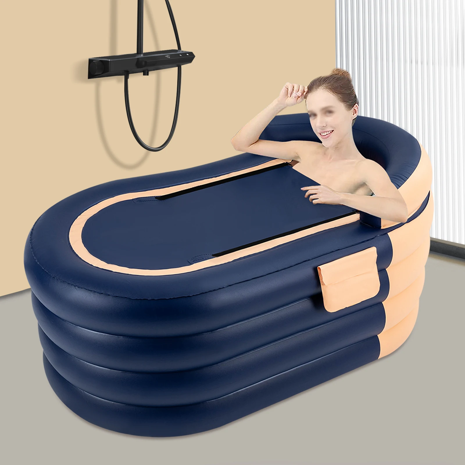 Aufblasbare Badewanne für Erwachsene mit Luftpumpe, tragbare aufblasbare Badewanne für den Außenbereich und den Innenbereich, freistehende, faltbare Whirlpool