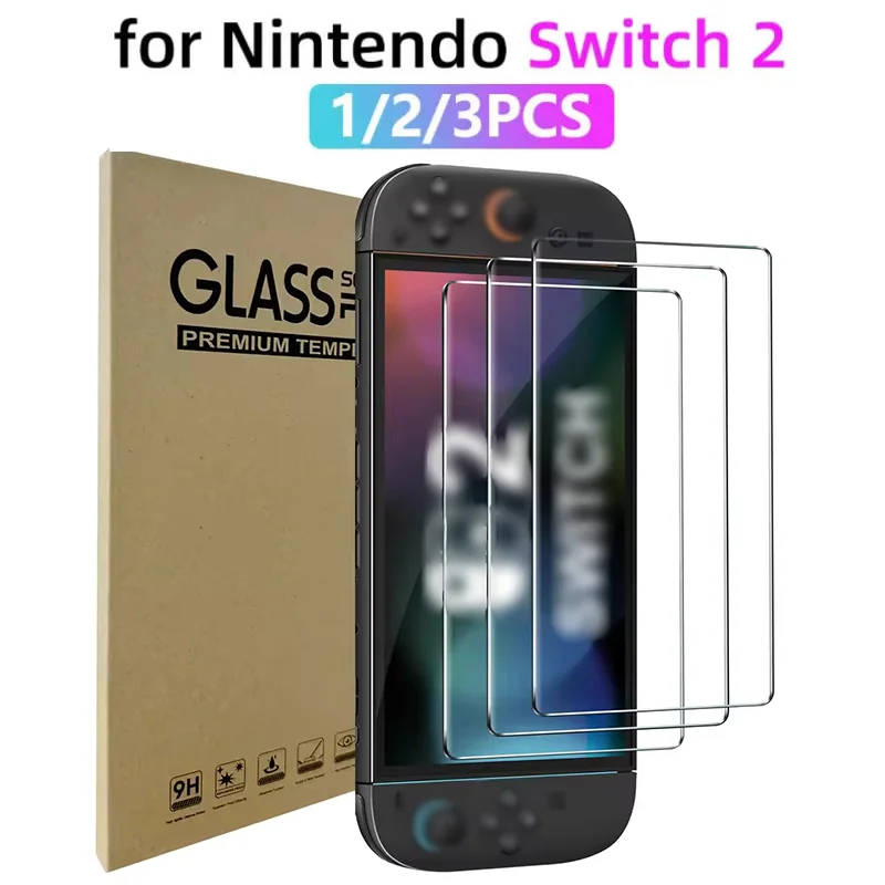 1/2/3 Stück gehärtetes Glas für Switch Nintendo 2, Displayschutzfolie, transparent, HD, klar, kratzfest, Displayschutzfolie, Zubehör Image