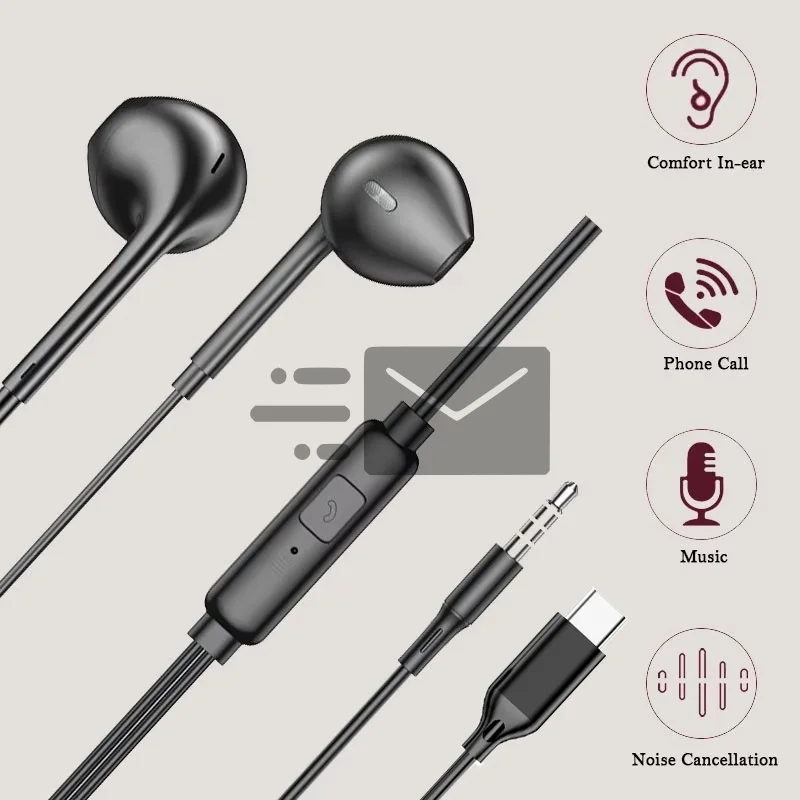 Cuffie di tipo C Cuffie stereo con controllo del volume per bassi HiFi con microfono HD Auricolari cablati da 3,5 mm per iPhone 15 Auricolari Samsung Galaxy