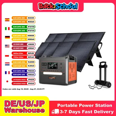 SOLARPLAY Q2402M Outdoor-Generator 2400 W MPPT tragbares Kraftwerk mit 1/2 x 200 W faltbaren Solarmodulen-Trolley für Wohnmobil-Camping