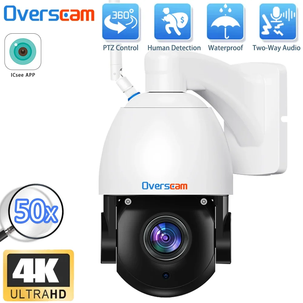 4K 8MP 50X Zoom PTZ IP Kamera WiFi CCTV Outdoor AI Menschlichen Alarm Onvif Speed Dome Cam 200M IR Nacht Entfernung Kamera iCSee APP Image