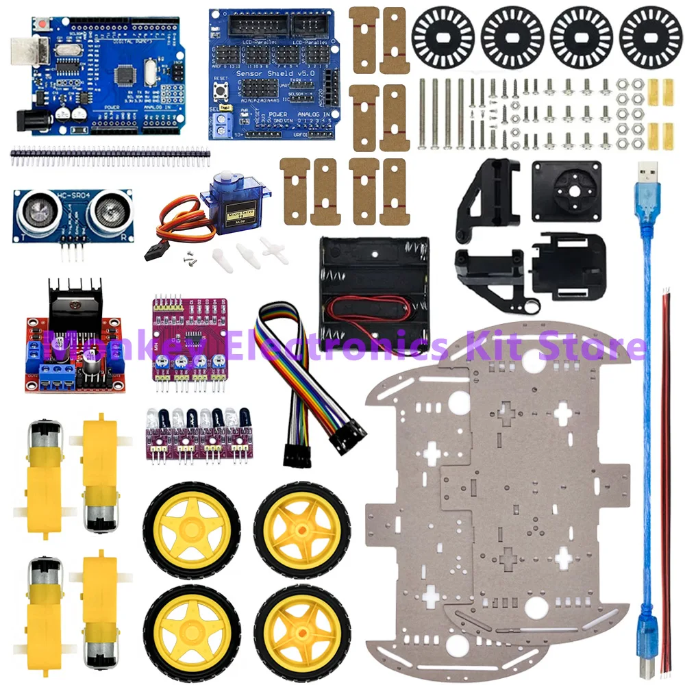 Electronic Smart Car Kit 4WD Smart Robot Car Chassis Kits Car With Speed Encoder and Battery Box Diy Kit for arduino R3 Board