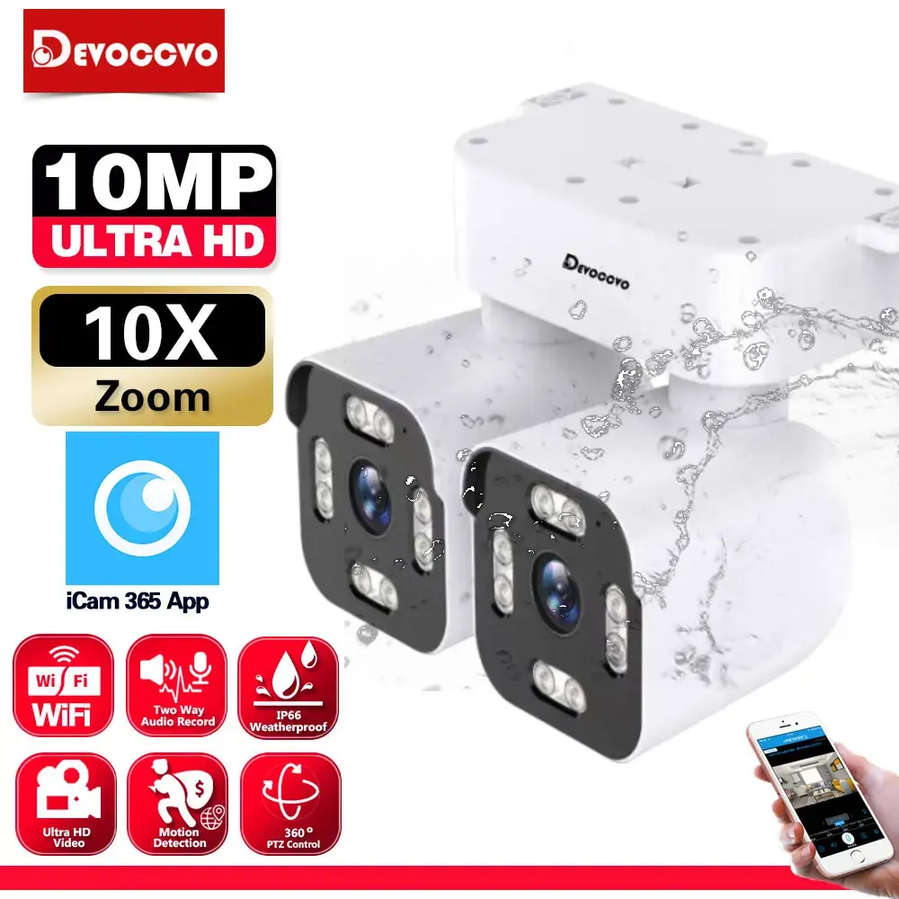 10 MP wasserdichte WiFi-PTZ-CCTV-Bullet-Kamera mit Dual-Objektiv, 10-fachem Zoom, automatischer Verfolgung und Panoramaansicht für die Außenüberwachung Image