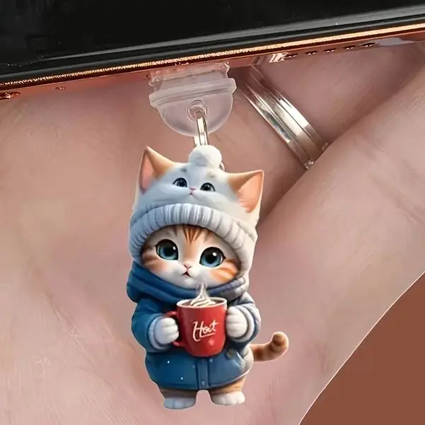 Cute 2D Cat Phone Anti Dust Cap Charge Port Plug For Phone Type C Dust Protection Stopper Accessorie