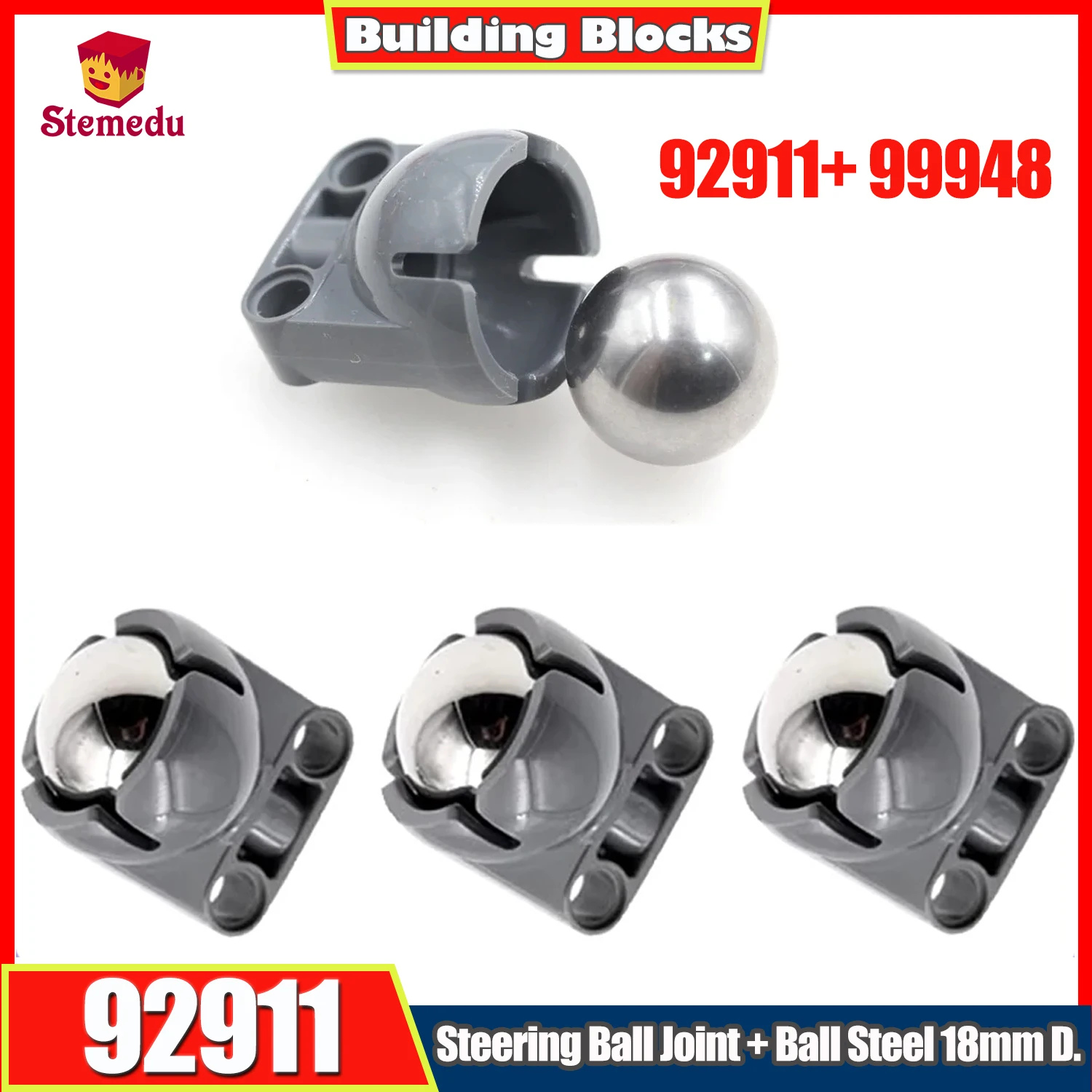 2/10PCS Universal Wheel Steering Ball Joint Large Receptacle 92911 + 99948 Ball Steel 18mm D. For LE.GOs EV3 Technic Ball Pivots