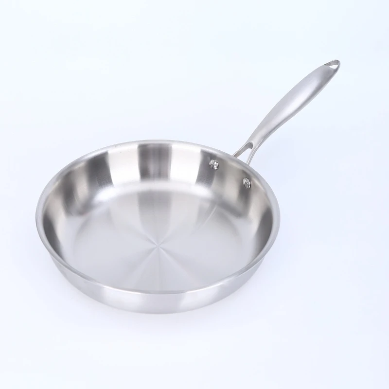 Bratpfanne aus Edelstahl, verdickte dreischichtige Bratpfanne mit flachem Boden, unbeschichtete, antihaftbeschichtete, universelle runde Omelettpfanne Image