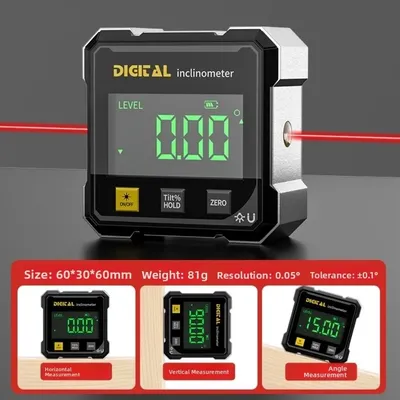 Four Sided Display Angle Gauge Magnetic Suction Accurate Level Protractor Inclinometer Compact 360 Degree Angle Gauge
