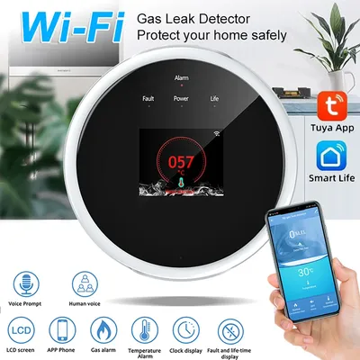 Tuya WiFi Gas Detector Home LPG Natural Gas Leak Alarm LED Display Leakage Sensor Smart Life APP Control for Home Kitchen