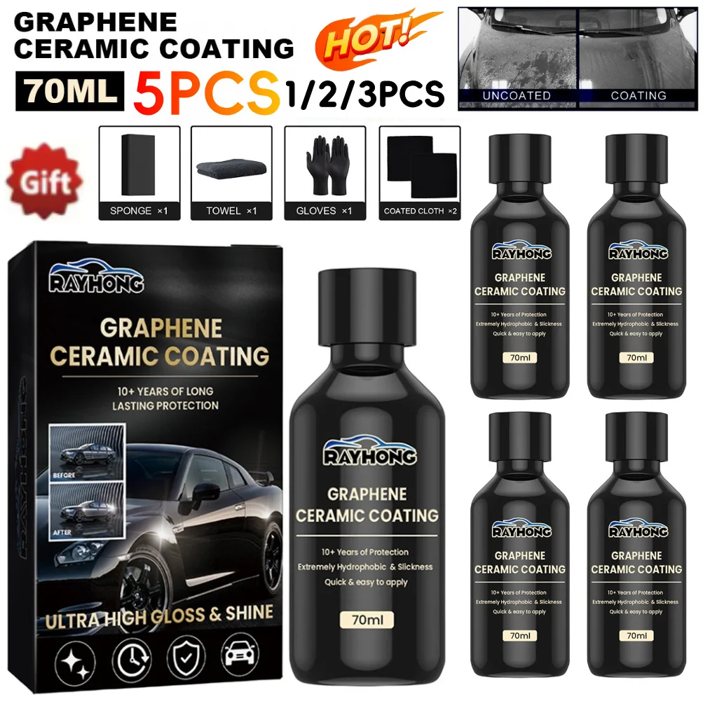 1–5 Stück 70 ml Graphen-Keramikbeschichtung, Nano-Keramik-Beschichtung, fortschrittliche Technologie, Lackschutz, wasserdichte Keramikbeschichtung Image