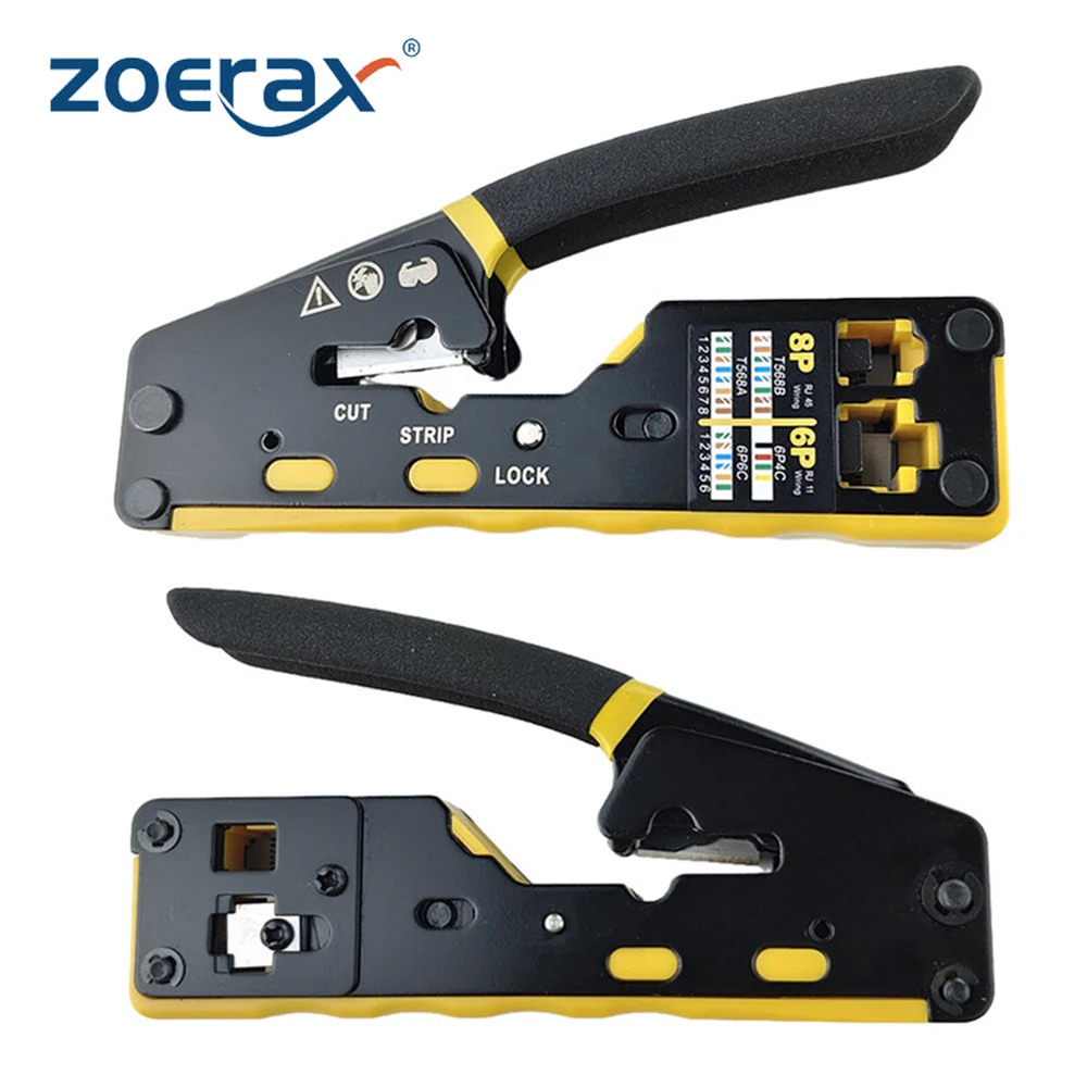 ZOERAX RJ45 CAT6 Crimper Tool Netzwerkkabel Crimpwerkzeug für Cat6 Cat5 Cat5e RJ45 Pass Through Connectors mit Ersatzklinge Image