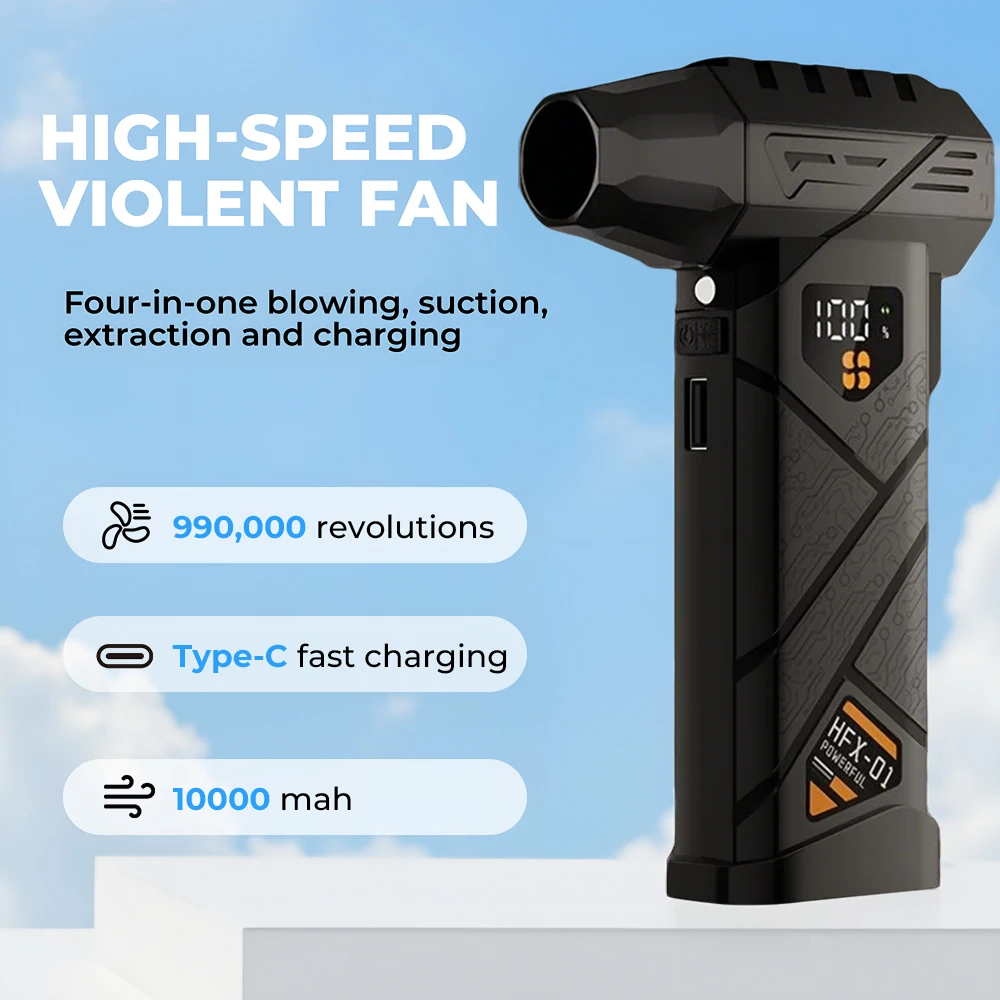10000 mAh Turbo-Jet-Lüfter, 4 Geschwindigkeiten einstellbar, Turbo-Jet-Gebläse, 990000 U/min, leistungsstarkes Luftgebläse, 60 m/s, bürstenloser Turbo-Lüfter, Staubentfernung Image